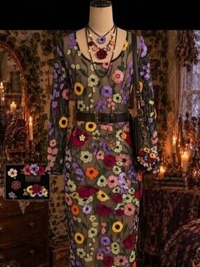 MEW MEWS Gentry Flower Embroidered Mesh Maxi Dress